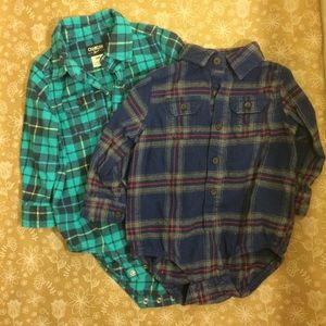 Pair of Long sleeve baby bodysuit plaid flannel